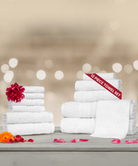 Soft Comfort 12Pc Towel Set, White|509 GSM Cotton|Air Rich Technology